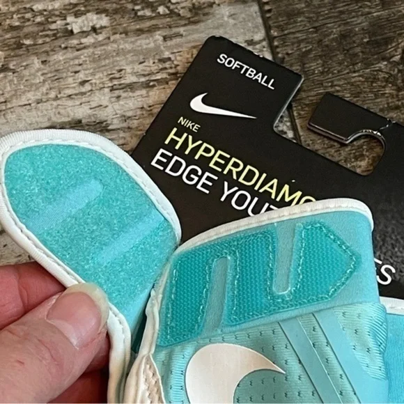 NWT Nike Youth Hyperdiamond 2.0 Batting Glove White Aqua Size Large NEW - Picture 11 of 14